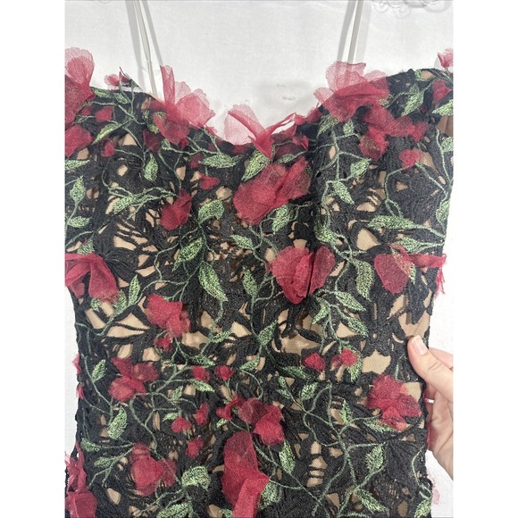 NEW $1095 Marchesa Notte [ 6 ] Guipure Lace Off Shoulder Gown Red Black #J2150 - Picture 12 of 16